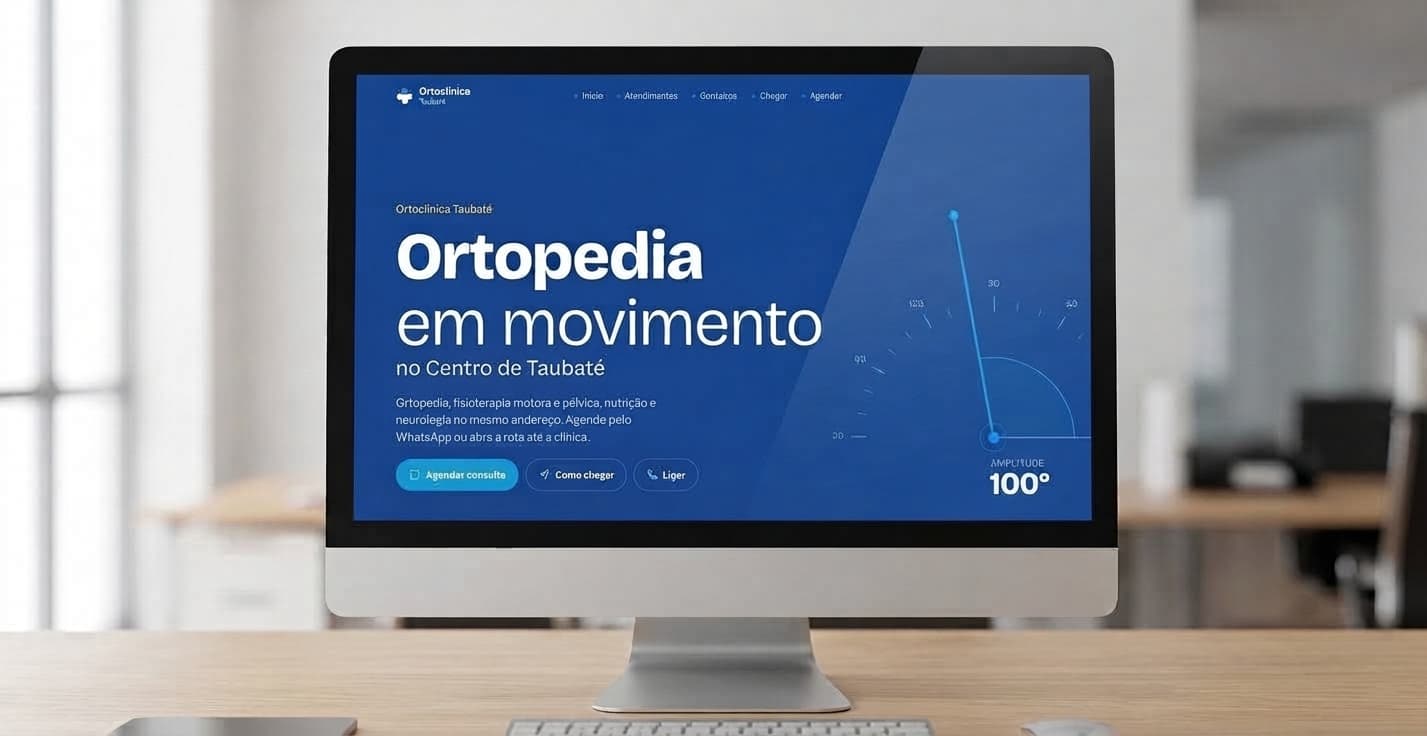 Site institucional da Ortoclínica Taubaté apresentado em uma tela de computador